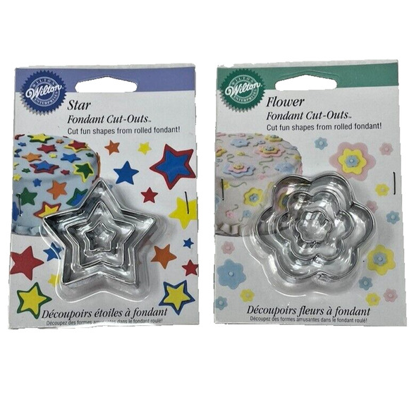 NEW Wilton Star Flower Fondant Cut-Outs Cutters 3 Piece Set Cookie Cake Baking - Picture 1 of 5